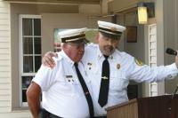 With almost 85 years of service between them, Bob Jenkins and FFD Chief Bill Wager share a moment together during the dedication of new truck 616.
