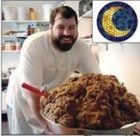 John with a big batch of Molasses Ginger dough. Inset: Honeymoon Kitchens logo.
