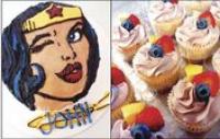 LtoR: Wonder Woman Cake. Sangria Cupcakes.