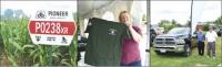 LtoR: Pioneer Demo Corn Plot, Penny with one of this year's commemorative T-shirts, Foster Motors always ready to support Vermont farmers and growers.