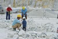 Future Geologist explores the open pit quarry at OMYA Open house.