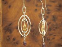 Set of sterling silver, citrine and garnet briolette earrings hand fabricated by Jeffery Gallott.