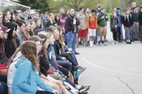 Students watch the simulated crash.