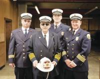 As a part of the celebration many generations honored and photographed. L-R Dean Gilmore- Second Assistant Chief, Jim Ford- Former Chief, Alan Mayer- Chief, Mark Livingston- 1st Assistant Chief.
