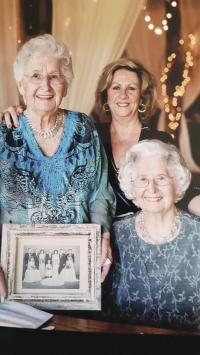 Lucille and Cecile are pictured here with 1948 wedding flower girl Margaret Deltufo at the wedding of Lucille's granddaughter Stephanie Skeffington, married on the same day sixty-eight years later.