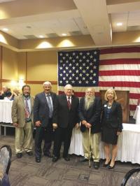 LtoR:Jim Gilmond, VFW State Adjuant, Mike Choquette, VFW State Commander, Bub Crosby VFW Post 7823 Quartermaster, Kenley Hallock, VFW Post 7823 Commander, Deborah Anderson,VFW National Quartermaster.