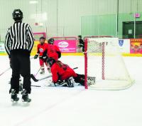 In a recent game Addie only let three pucks by her of the 43 that came her way that game.