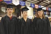 LtoR  Stephen Hughes, Paige Cummings and Emily Bishop take a moment for a quick photo op before joining other members of the Class of 2011 and the beginning of this years Commencement at the Memorial Sports Center on Saturday morning  June 11th 2011.  This year's MUHS graduation was as always preceded by a breakfast served before the ceremonies got underway at Ten o'clock.
