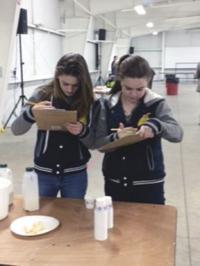 Middlebury FFA students Kyra Roberts and
Harley Williams competed in the FFA Dairy
Foods CDE held at the Vermont Farm Show
held January 27.