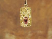 18k yellow gold, imperial Topaz, and diamond pendant, hand fabricated by Josh Riney.
